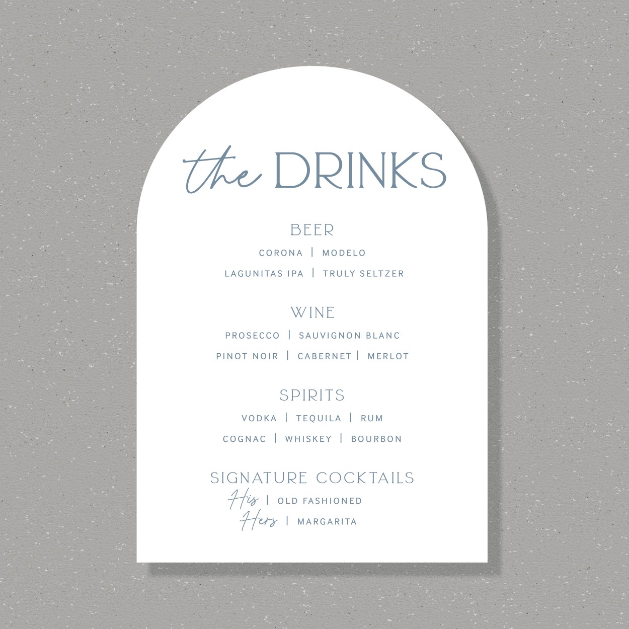 wedding bar menu