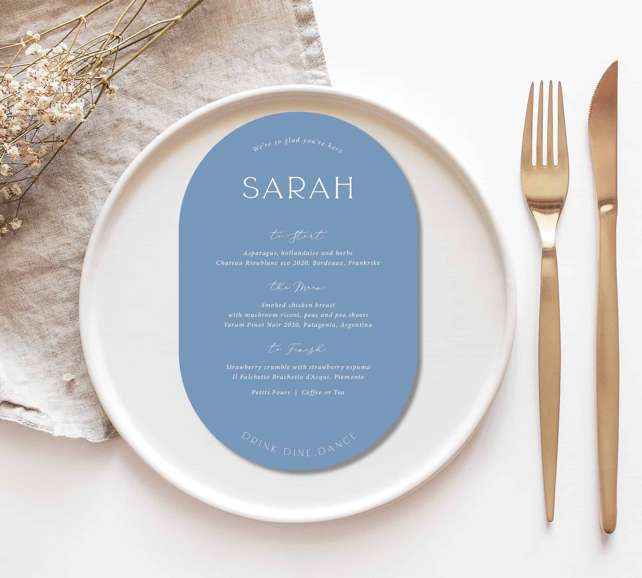 personalised wedding menus