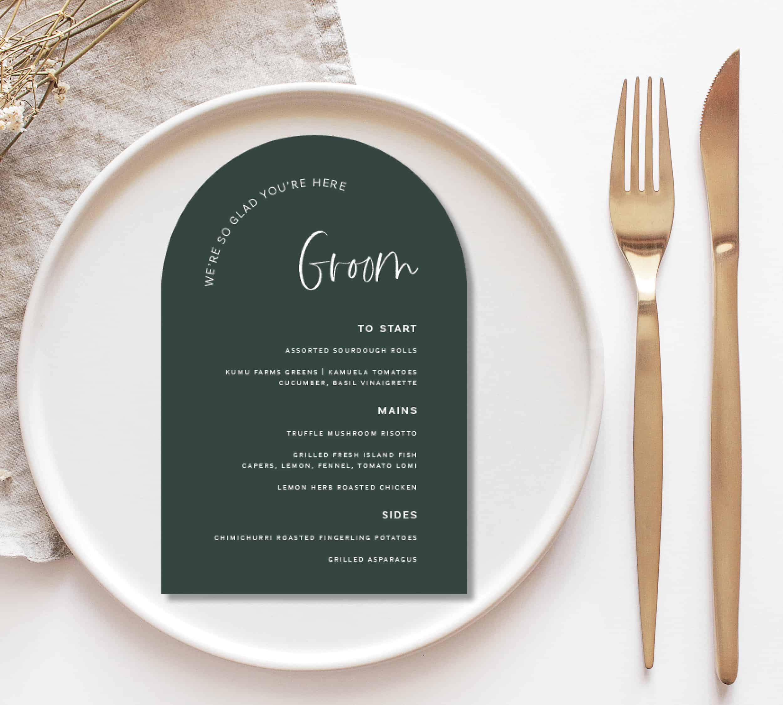 modern wedding menus