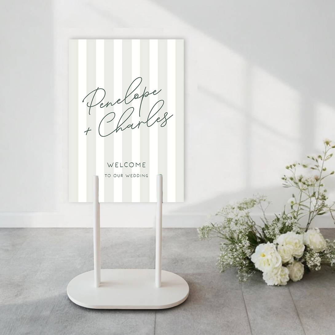 striped welcome sign